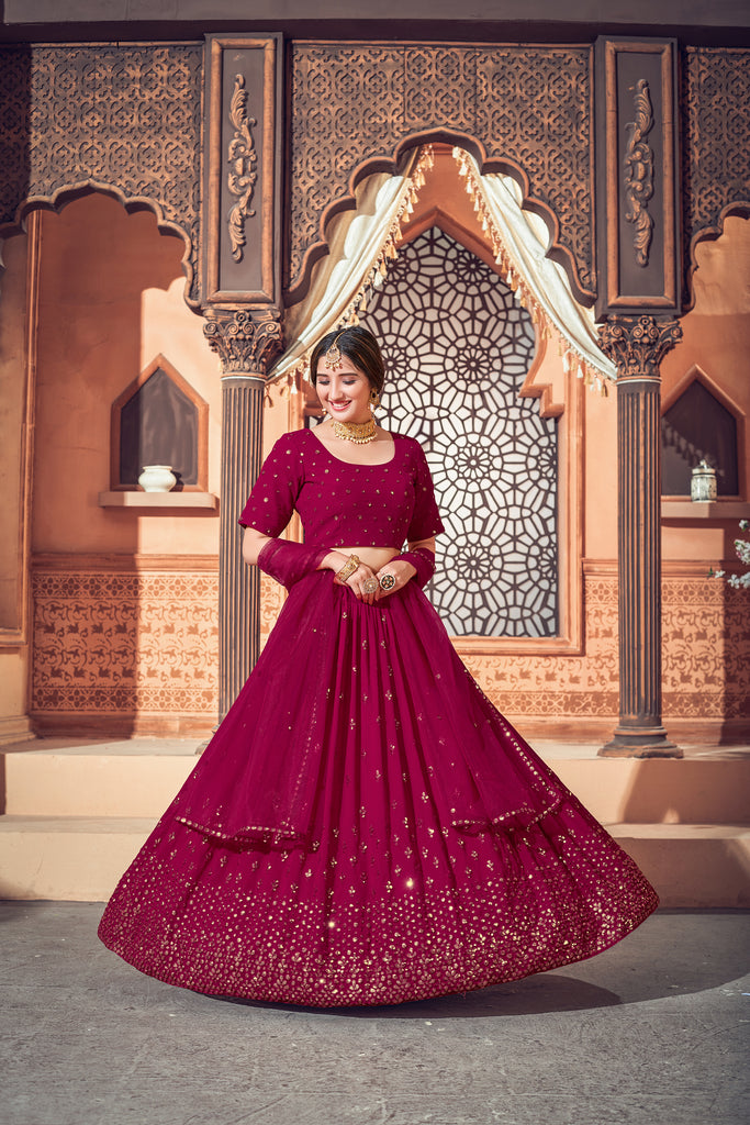 Buy AMMUL Cotton Silk Readymade Lehenga Choli | Short Sleeve Round Neck  Choli and Double Bordered Lehenga | Traditional Dress for Girls | Gift Item  (Pack of 1, Maroon) (0 to 3 months) at Amazon.in